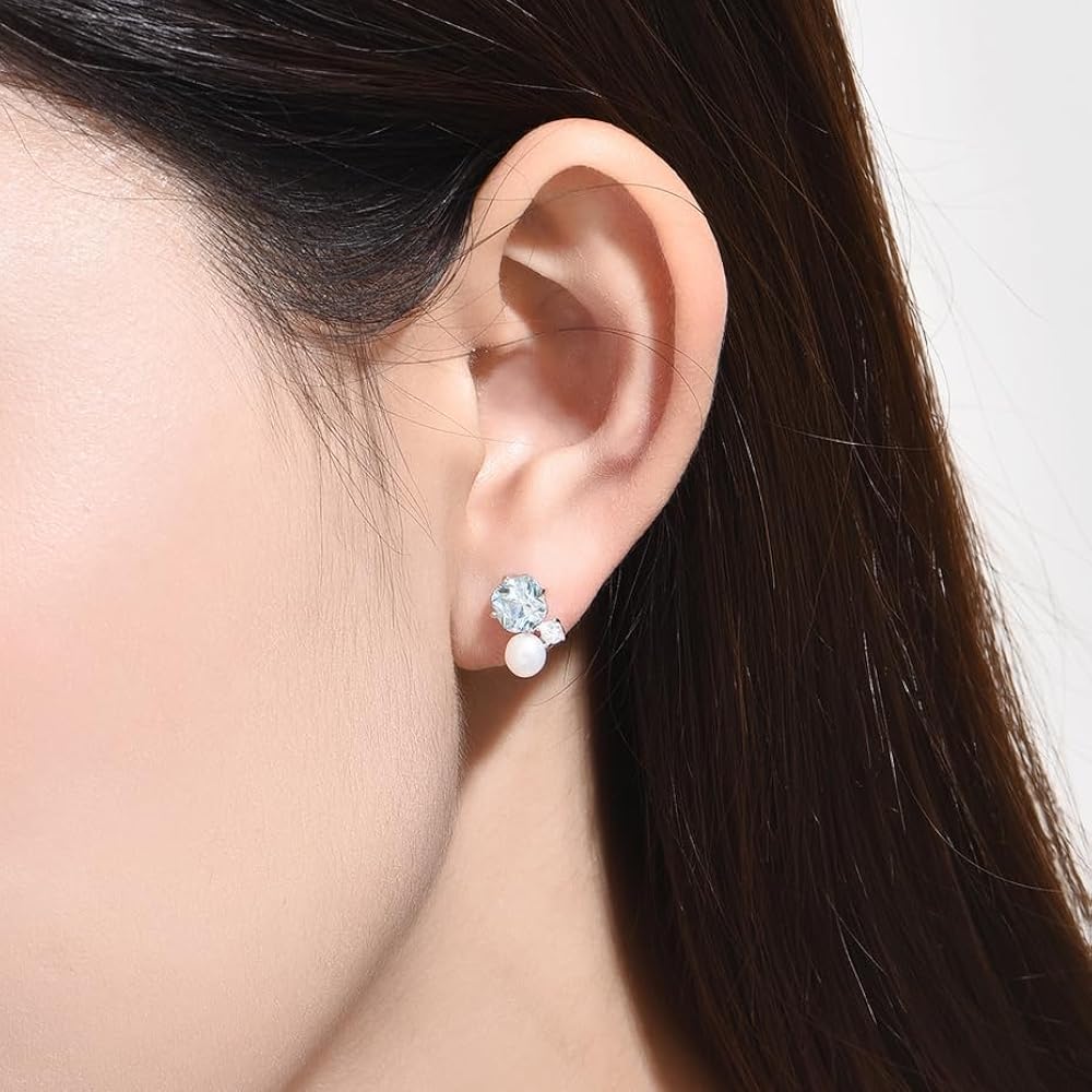 Amazon | アクアマリン ピアス レディース 4mm パール 「ブルー